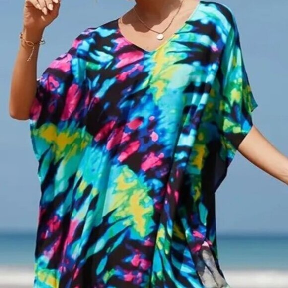 Kaftan Dress Cover Up Swim Tie Dye Maxi NEW - Picture 3 of 10